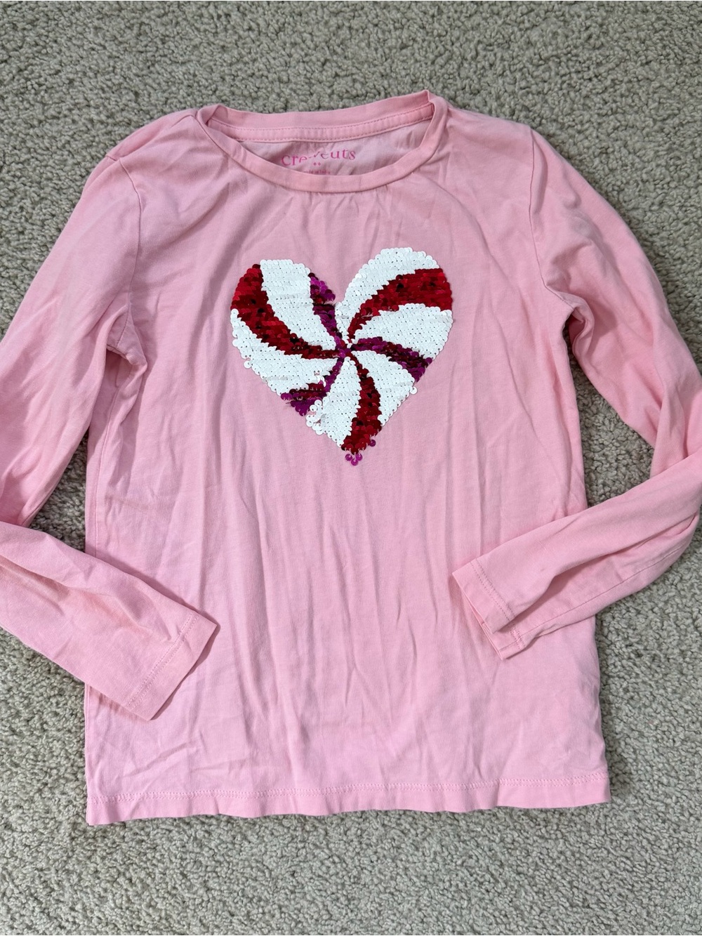 Crewcuts Pink Long-Sleeve Top with Red & White Sequin Heart size small